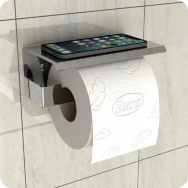 Imagem de Porta Papel Higienico Com Suporte Para Celular Inox ELG - MetalCromo