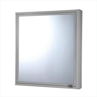 Imagem de Cris Metal Armário de Sobrepor para Banheiro, Cinza, Alumínio com Pintura Eletrostática, 49x51x9.5cm, Prateleiras Removíveis, Espelho Interno, Porta Escova