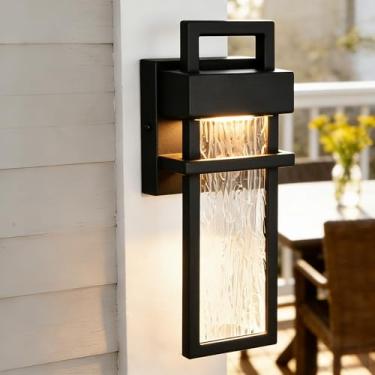 Imagem de Alighting Luminária externa moderna preta para varanda externa para casa com vidro de água 12W 3000K LED moderna lanterna de arandela para garagem, pátio, luminária de parede