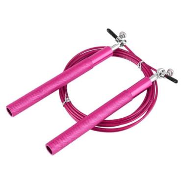 Imagem de MOPFOL Corda de salto de liga de alumínio com rolamentos de esferas – Corda de pular para treinamento de velocidade, aderência antiderrapante e cabo de PVC ajustável (rosa)