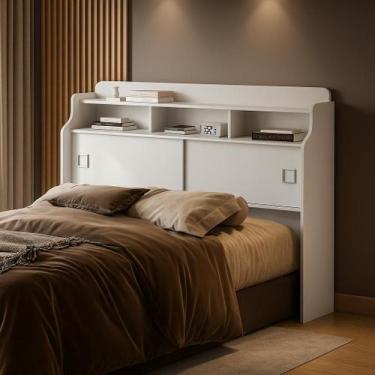 Imagem de Cabeceira Box Queen Casal Jessica 160cm com Prateleiras Nicho E Portas