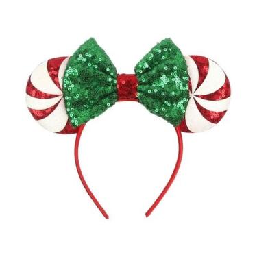 Imagem de Tiara De Lantejoulas Com Orelhas Do Mickey Para Meninas, Laço De Natal