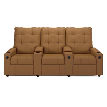 Imagem de Poltrona Reclinável Para Cinema Parma 3 Lugares Baú USB PU Caramelo FH1 - D'Rossi