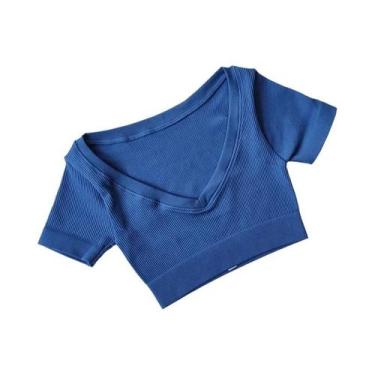 Imagem de Camisetas De Yoga Sem Costura Com Decote Em V Profundo Para Mulheres, 