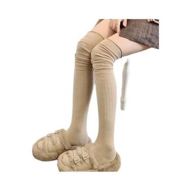 Imagem de Meias Femininas De Algodão Quentes Até O Joelho, 2 Pares, Meias De Mod