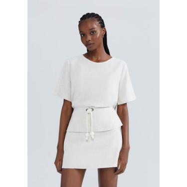 Imagem de Blusa Feminina Manga Curta Com Linho - Hering, XG, Off white