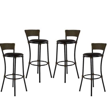 Imagem de Kit 4 Banquetas Altas Forts Fibra Acesse Móveis Pequi Marrom