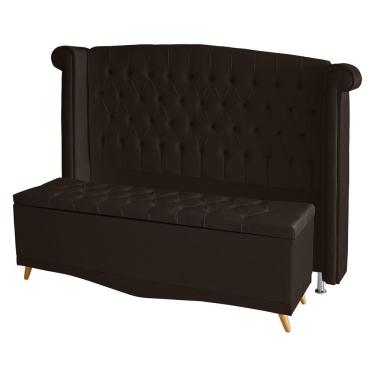 Imagem de Kit Cabeceira De Cama Box E Calçadeira Baú Luxo Casal 140 Cm Suede Marrom Eli Móveis