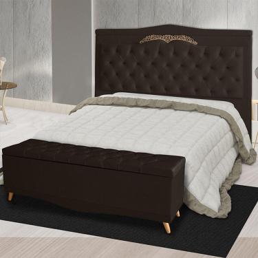 Imagem de Kit Cabeceira De Cama Box E Calçadeira Baú Madri Casal 140 Cm Suede Marrom Eli Móveis E Decoração