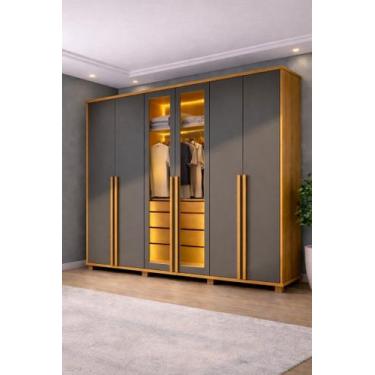 Imagem de Guarda-Roupa Casal 6 Portas com LED e Vidro Reflecta 5 Gavetas Bélgica