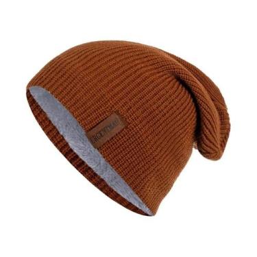 Imagem de Gorro De Inverno Unissex Forrado Com Pelúcia, Tricotado, Quente, Boné 