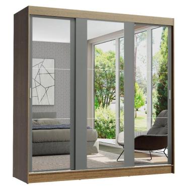 Imagem de Guarda-roupa Madesa Reno 3 Porta Correr Espelho Rustic Cinza