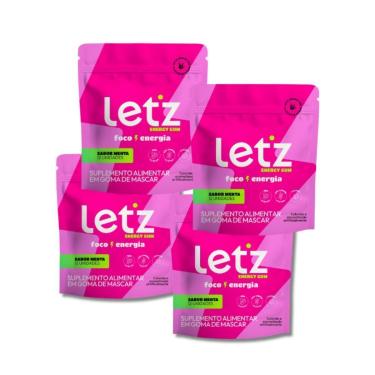 Imagem de Kit 4x Chiclete Energético Letz Gum, Pré treino com Cafeína e Taurina-Unissex