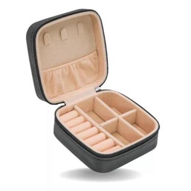 Imagem de Porta Jóias Estojo Portátil em Couro com Zíper para Jóias Maquiagem e 