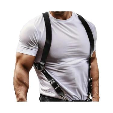 Imagem de Suspensórios De Couro Ajustáveis para Homens, Alças De Ombro, Cinto Ad