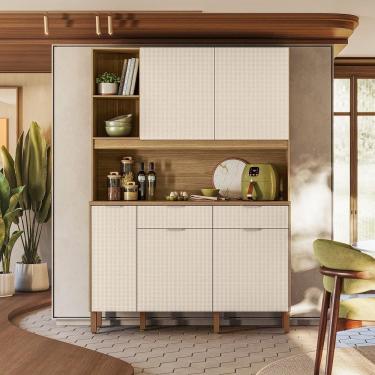 Imagem de Armário de Cozinha Compacto Flora 5 Portas 2 Gavetas com Nicho p/Micro-ondas Passa-fio 1,44m