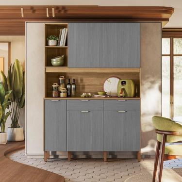 Imagem de Armário de Cozinha Compacto Flora 5 Portas 2 Gavetas com Nicho p/Micro-ondas Passa-fio 1,44m