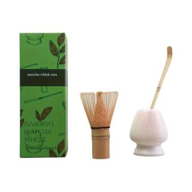 Imagem de Conjunto De Matcha Em Bambu Com 3 Peças: Batedor De Cerâmica, Colher D