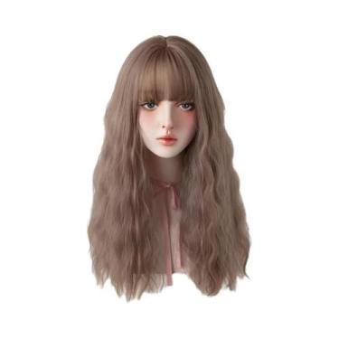 Imagem de Peruca Azul Com Ondas Profundas E Franja Para Mulheres, Longa, Marrom 