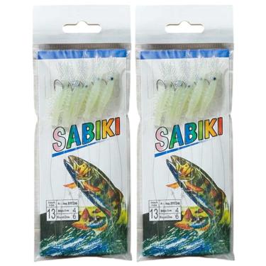 Imagem de Isca Artificial Kit 2 Uni Sabiki Pesca Camarao Fluorescente Robalo Lambari Tucunare Pescaria Mar Açude Rio Lago