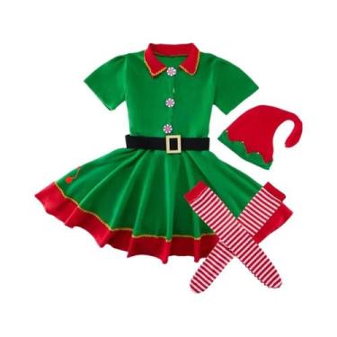 Imagem de Fantasia De Elfo Verde Para Meninas, Traje De Natal Para Crianças Com 