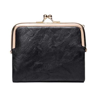 Imagem de Carteira De Couro Retro Feminina Com Dupla Dobra, Vários Slots Para Ca