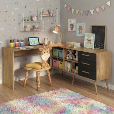 Imagem de Mesa de Estudos em L com 3 Gavetas Porto Multimóveis MP6047