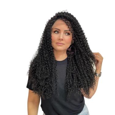 Imagem de Peruca Cacheada Front Lace Fio Fibra 100% semelhante A Cabelo Humano -