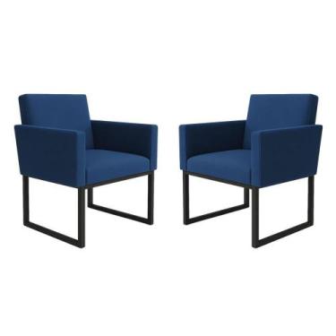 Imagem de Kit 2 Poltronas Reforçada Para Recepção Base Metálica Preto - Móveis M