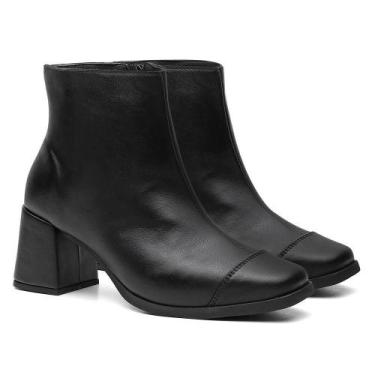 Imagem de Bota Feminina Couro Cano Curto Salto Grosso Bico Quadrado Zíper - Vale