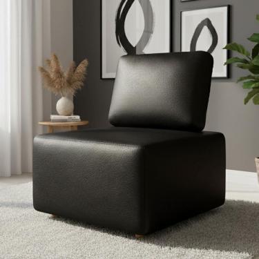 Imagem de Poltrona Sala De Estar Decorativa Rovier Sintético Preto Z32 - Mpozenato