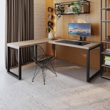 Imagem de Mesa Em L Presidente 190x160x75cm Yon - Off White-est.preta Off White-est.preta