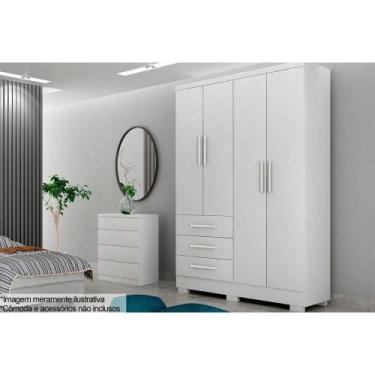 Imagem de Guarda Roupa Solteiro 4 Portas e 3 Gavetas c/Pés Encant Branco - Novo 