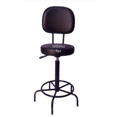 Imagem de Cadeira mocho caixa alta secretaria  com L duplo base de ferro fixa corano preta