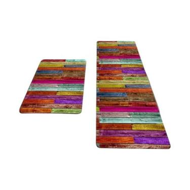 Imagem de Tapetes De Cozinha Antiderrapantes Com Painéis De Madeira Arco-Íris, T