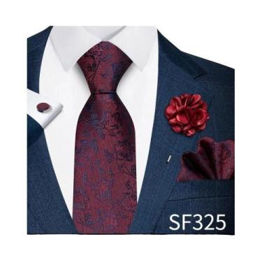 Imagem de Conjunto De Gravata Masculina Roxa Paisley Com Lenço De Bolso E Abotoa