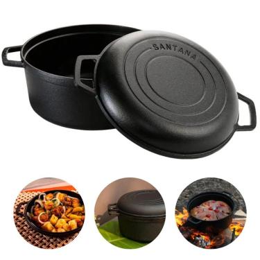 Imagem de Caçarola Duo 3,8L de Ferro Fundido 24cm Panela e Frigideira Para Pão Forno Holandês San...