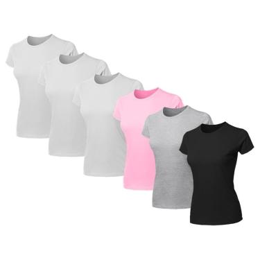Imagem de Kit 6 Blusas Feminina Camiseta Lisa Básica Algodão Baby Look-Feminino