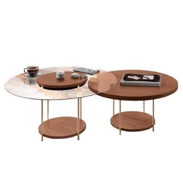 Imagem de Mesa De Centro Para Sala Pés Metálicos Kit 2 Mindy H01 Castanho - Mpozenato