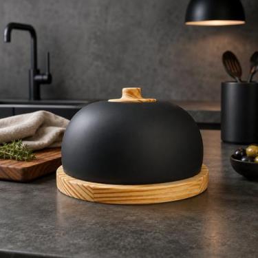 Imagem de Queijeira Artesanal Madeira Pinus e Vidro Preto Fosco Design - Luggari