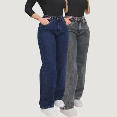 Imagem de Kit 2 Calças Jeans Wide Leg Feminina Grafite Cintura Alta - Otter Kids