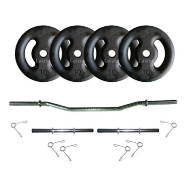 Imagem de Kit Anilhas Ferro 40kg + 2 Barras 40cm + Barra W