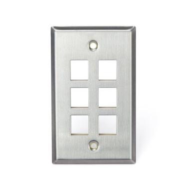 Imagem de Leviton 43080-1S6 Placa de parede QuickPort, entrada única, 6 portas, aço inoxidável