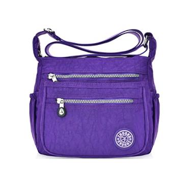 Imagem de JXGSGOGO Bolsas femininas transversais com vários bolsos, casuais, à prova d'água, bolsa de ombro, Violeta, Medium, Macio