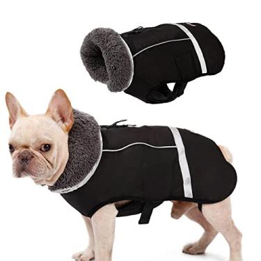 Imagem de Casaco de inverno para cães com gola alta peluda, jaqueta impermeável quente para cães com tira reflexiva, colete para cães para clima frio para cães pequenos, médios grandes, preto, 3GG