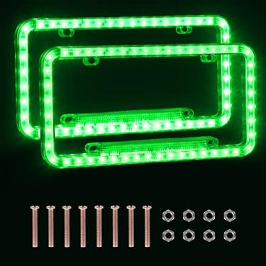 Imagem de eing Moldura de placa de carro Auto 12 V 54 LED cor acrílica placa de licença capa, 2 unidades, luz verde