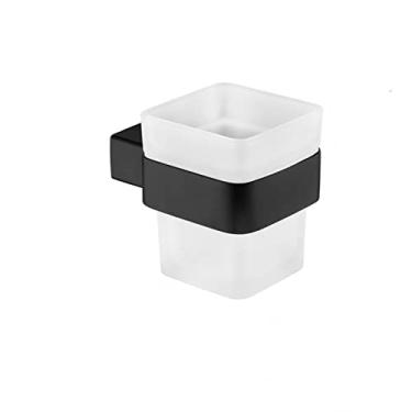 Imagem de Suporte de copo de dente de escova de dentes de ouro escovado com copo de vidro Suporte de copo de aço inoxidável Acessórios de banheiro Cromado preto, suporte de copo A5B