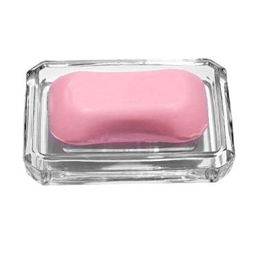 Imagem de luzen 1 peça retângulo vidro saboneteira barra suporte para sabão saboneteira bandeja saboneteira suporte para chuveiro banheiro cozinha, transparente