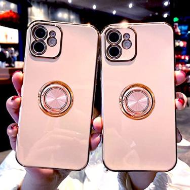 Imagem de Capa magnética macia de chapeamento para iphone 14 12 13 11 pro max mini xs xr x 7 8 plus capa completa com suporte de anel, rosa, para iphone12 pro max