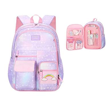 Imagem de Mochilas Kawaii para séries 1-6 mochila impermeável de grande capacidade com compartimentos multifuncional gradiente casual mochila, roxa, 41 * 30 cm
